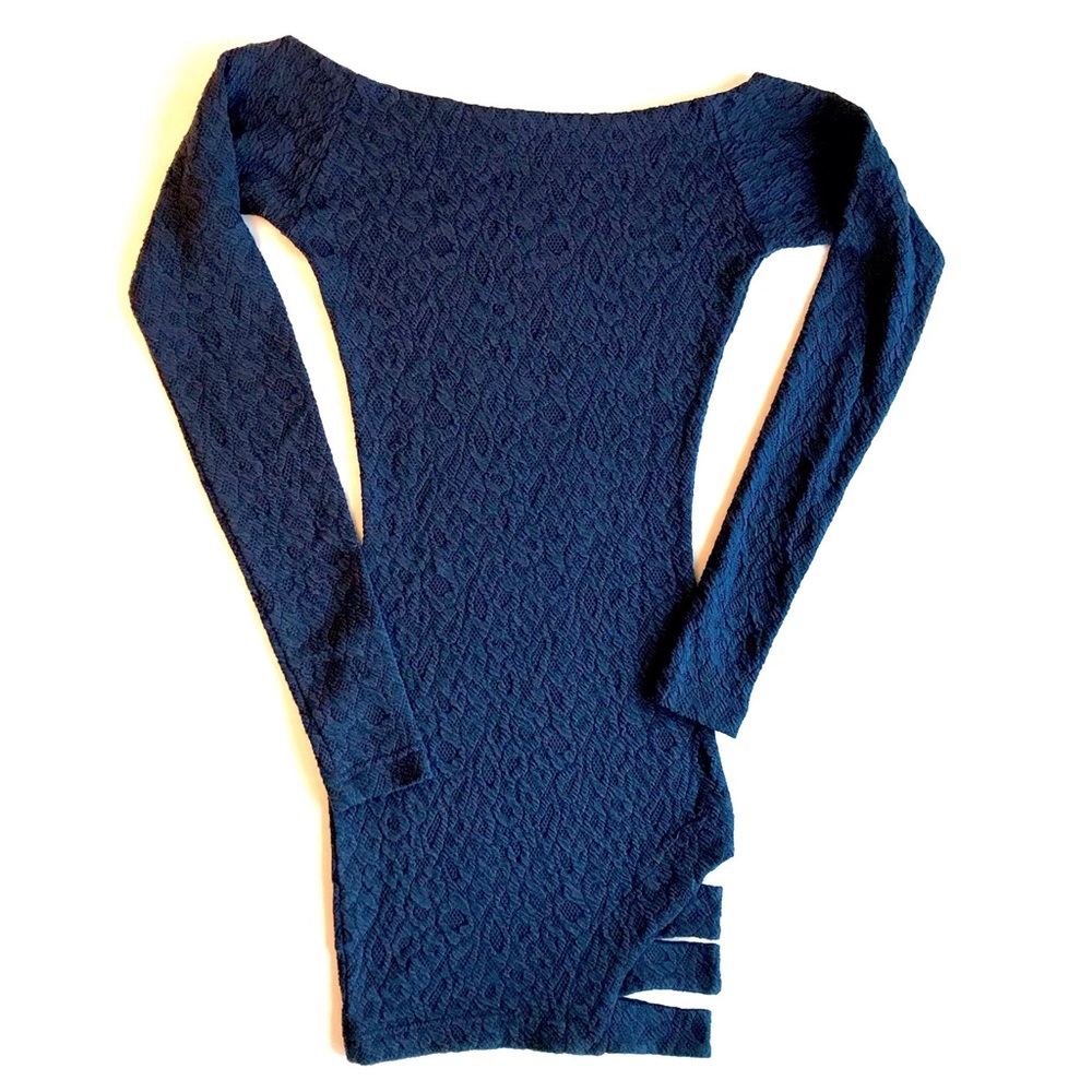 Sexy Mini Dress Blue Off Shoulder Long Sleeve